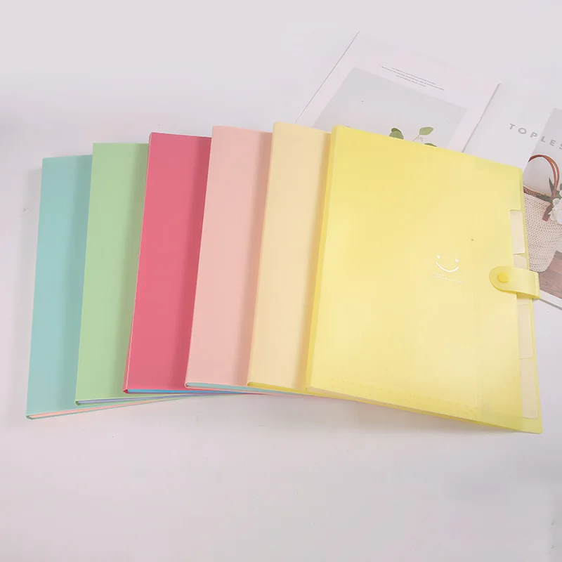 Multi Layer Folder Smiley pp Folder Multi-color a4 Folder Multi-layer Five-compartment Smile accordion Bag Button Test Paper Storage File Bag