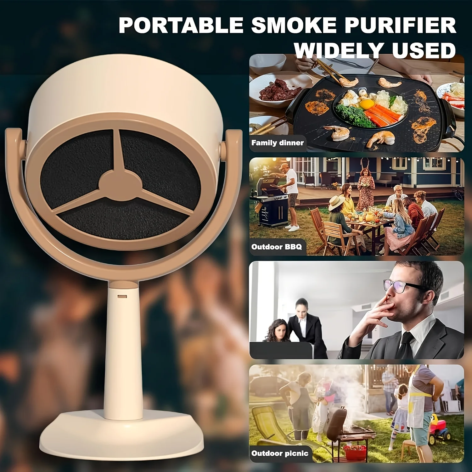 مروحة العادم المحمولة القابلة لإعادة الشحن بطارية 3000 مللي أمبير في الساعة غطاء فوق البوتاجاز لإخراج الأدخنة USB صغير للشواء هوتبوت مادة ABS فائقة الهدوء 2 شاشات تصفية