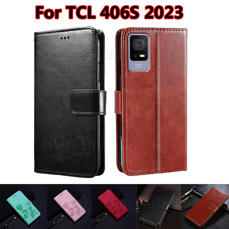 TCL 406S 전화 케이스 용 가죽 케이스 Capas 용 지갑 플립 커버 TCL 408 406 405 Funda para TCL408 T..