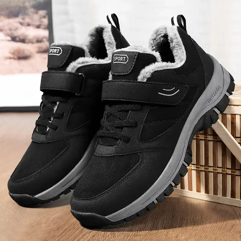 

Winter Couple Casual Boots Stylish Leather High-top Sneaker For Men Outdoor Quality Warm Plush Lined Female Shoes 2024