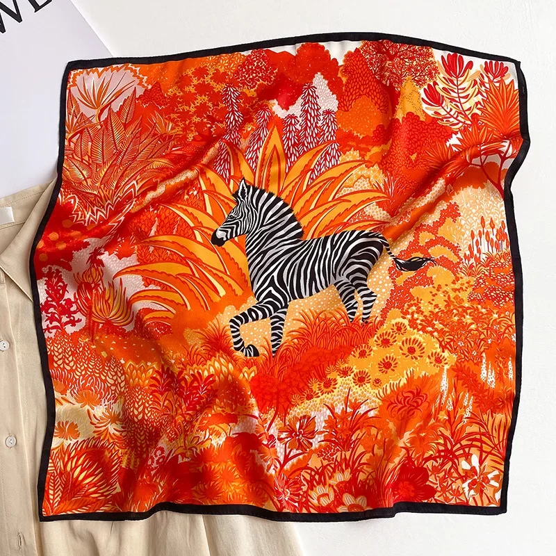 100% Natural Mulberry Silk Scarf Women Designer Zebra Bandana Fashion Headwear Foulard Square Head Hair Scarves Gift for Lady 5
