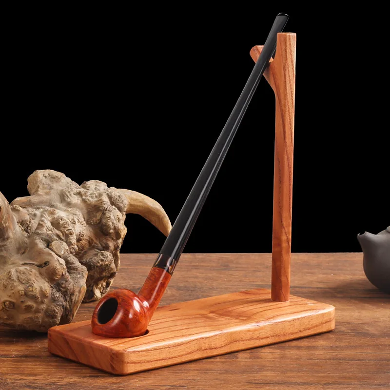 Tea Tree Pipe Holder Solid Wood Vertical Type Holder Long Handle Reading Pipe Display 1 Position Smoking Fittings
