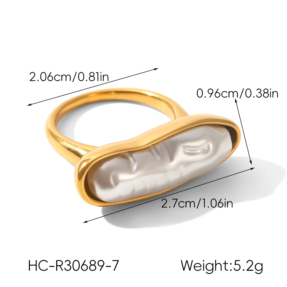 Minimalistischer Y2k 18 Karat vergoldeter Edelstahl im Barockstil, asymmetrischer Perlenring, geeignet für Damenschmuck, Accessoires, Gi – Detail 3
