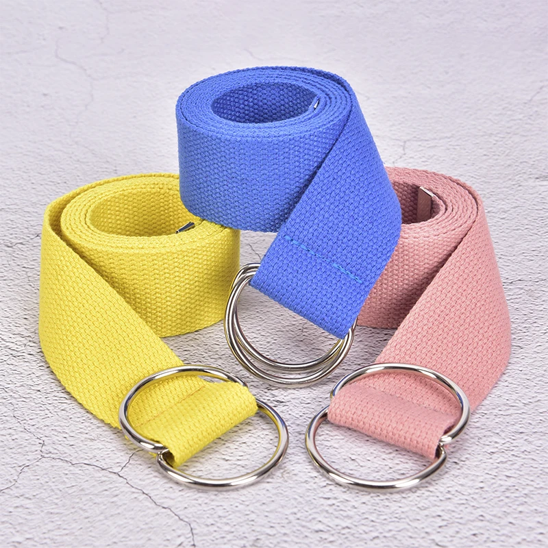 Unisex Casual Double D-Rings Nylon Canvas Stripes Buckle Waistband Outdoor Belts
