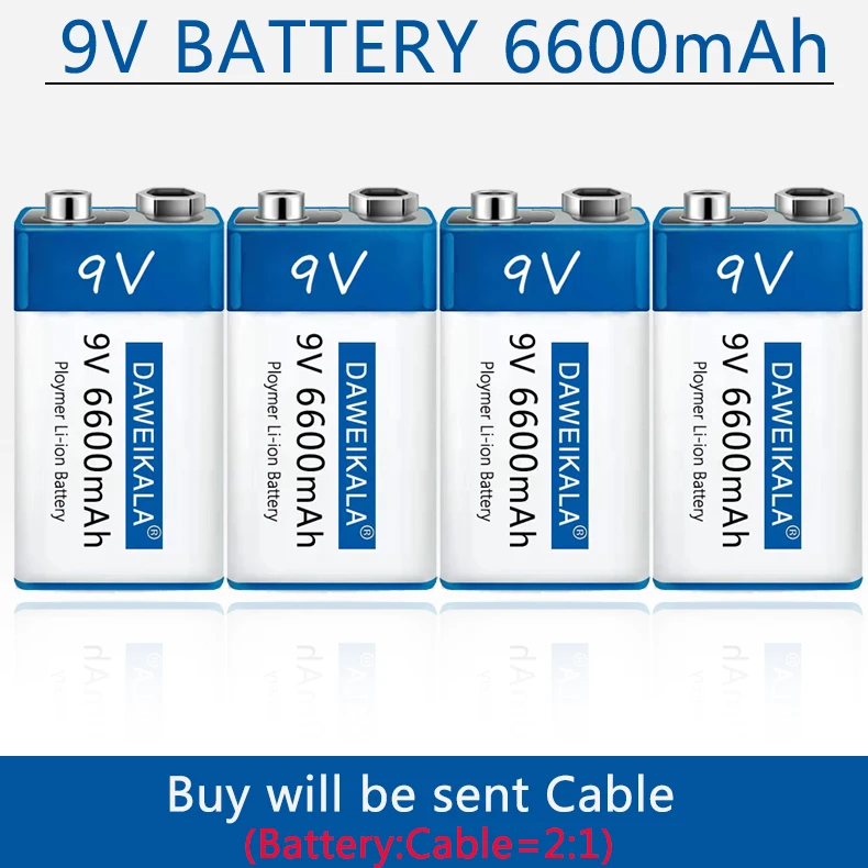 

Литий-ионный перезаряжаемый аккумулятор 9 В, 6600 мАч, USB Type-C батареи 9 В, литиевый для мультиметра, микрофона, игрушки, пульта дистанционного управления KTV