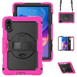 Ultimate Shockproof Case with 360° Rotating Stand & Shoulder Strap - Full Protection for Redmi Pad SE 8.7 4G (Light Copper Red)