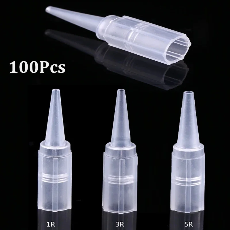 100pcs/bag Tip Caps Disposable Tattoo Nozzle Microblading Pen Needle Tube Plastic Cap Tattoo Accessories 1R 3R 5R