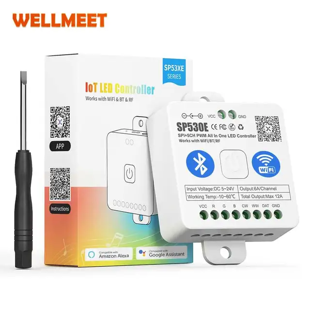 SP530E WiFi Alexa Bluetooth LED Controller สนับสนุน PWM Monochrome CCT RGB RGBW RGBCCT หรือ SPI TTL ชิป IC LED Strip/Matrix 1