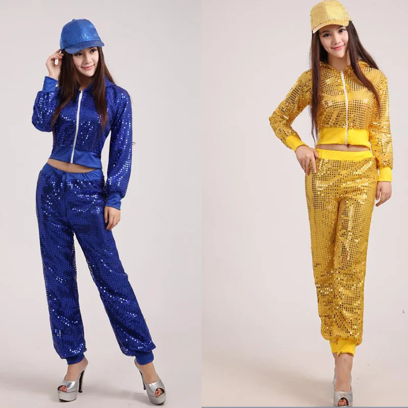 Girl Women Modern Sequined Hip Hop Dancing Tops+Pants Costume Men Party Performance Dance Wear Adult Jazz Dance Clothing Costume girl dance costume