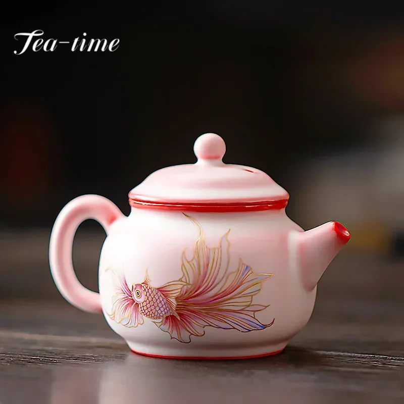 

150ml Handmade Lard Frozen Ceramic Teapot Handmade Pink Ru Kiln Pot Tea Maker Kettle with Strainer Chinese Tea Set Collection