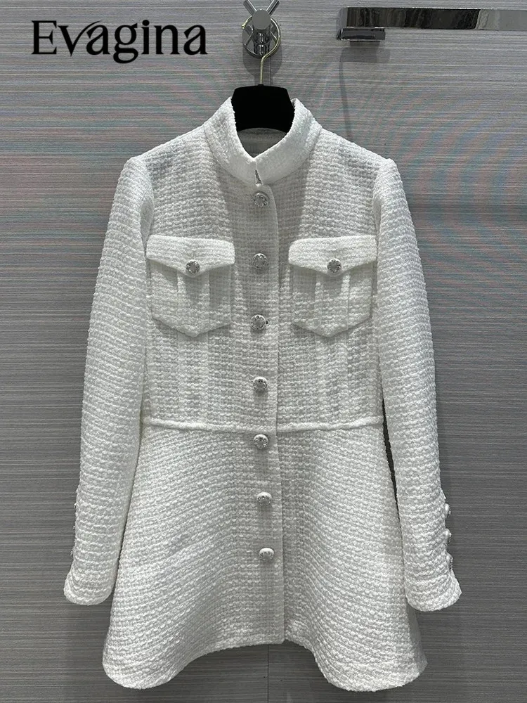 

Evagina New Spring Autumn Fashion Vintage Beige Color Mini Dress Women's Long Sleeve Single Breasted Pockets Loose Waist Dress