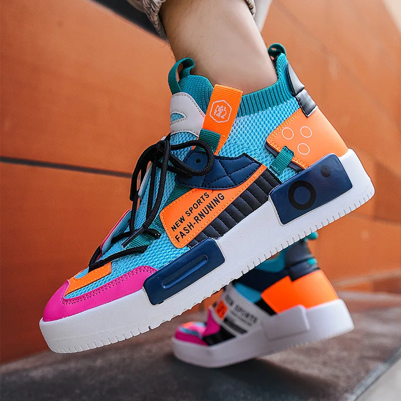 

New Fashion Colorful High Top Men Sneakers Street Wear Hip hop Shoes Man Breathable Mesh Mens Shoes Zapatilla Hombre