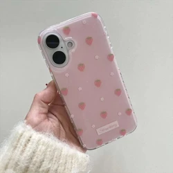 Korean Cute Pink Strawberry Shockproof Silicone Phone Case - Black Cover - iPhone 12 Pro (1)