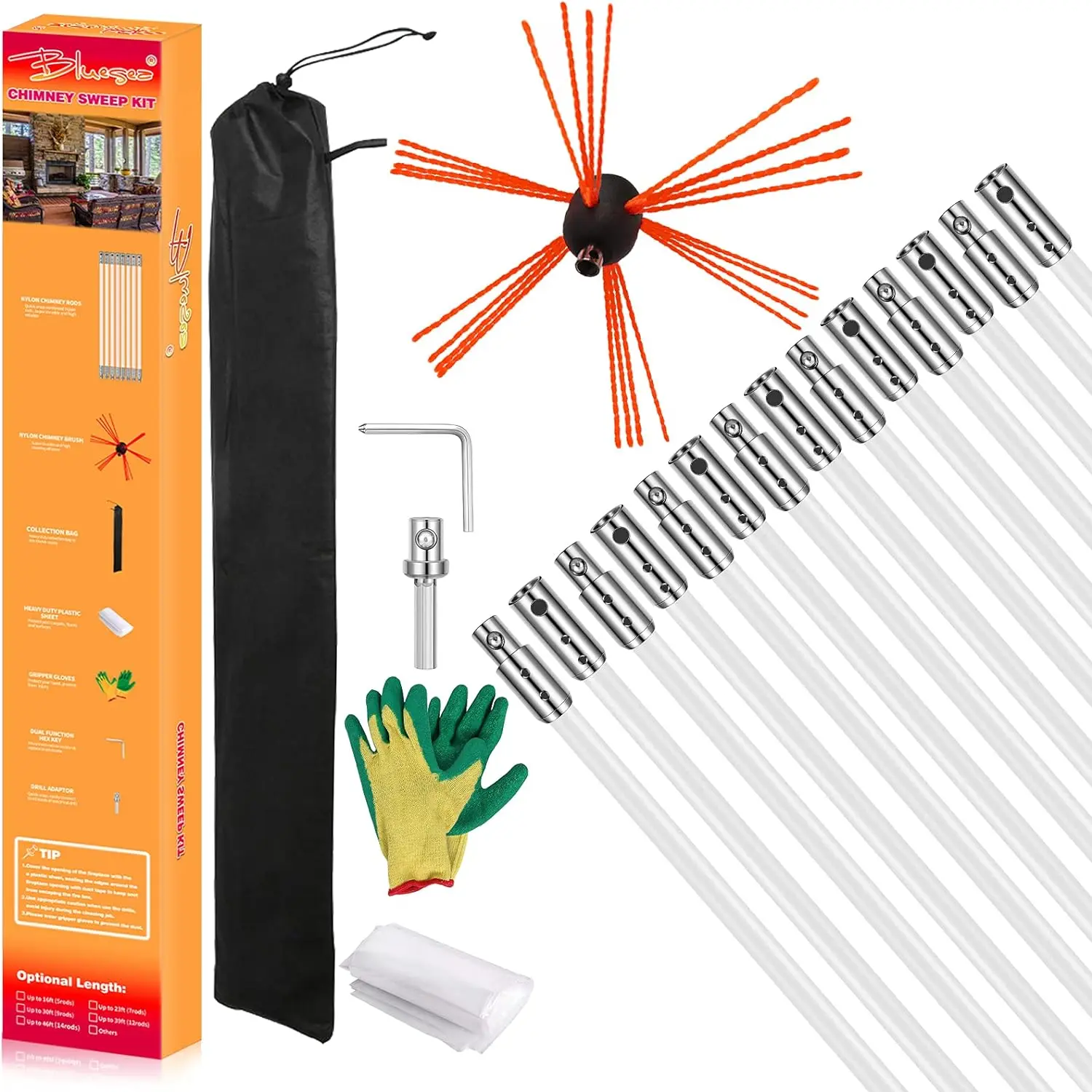 

Feet Chimney Sweep Kit, Ergonomic Chimney Cleaning Kit, Extends Up to 46 Feet, Chimney Cleaner, Chimney Cleaning Tools, Chimney