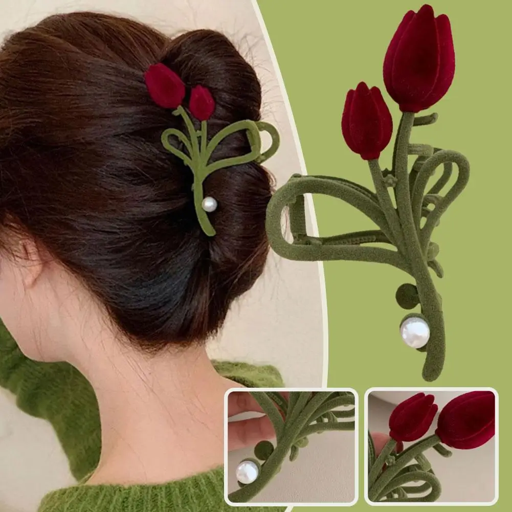 Elegant Velvet Tulip Grip Clip Female Fashion Shark Ponytail Clip Accessories Hair Clip Hair Headdress Ladies Clip Claw Hai G9Z7 new hair accessories pins and handmade elegant flowers bow grip clip tie ring barrettes for women ladies headdress