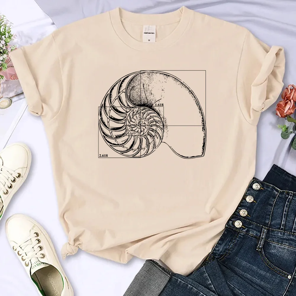 

Fibonacci on a nautilus shell t shirt women manga t shirt female y2k comic manga clothes