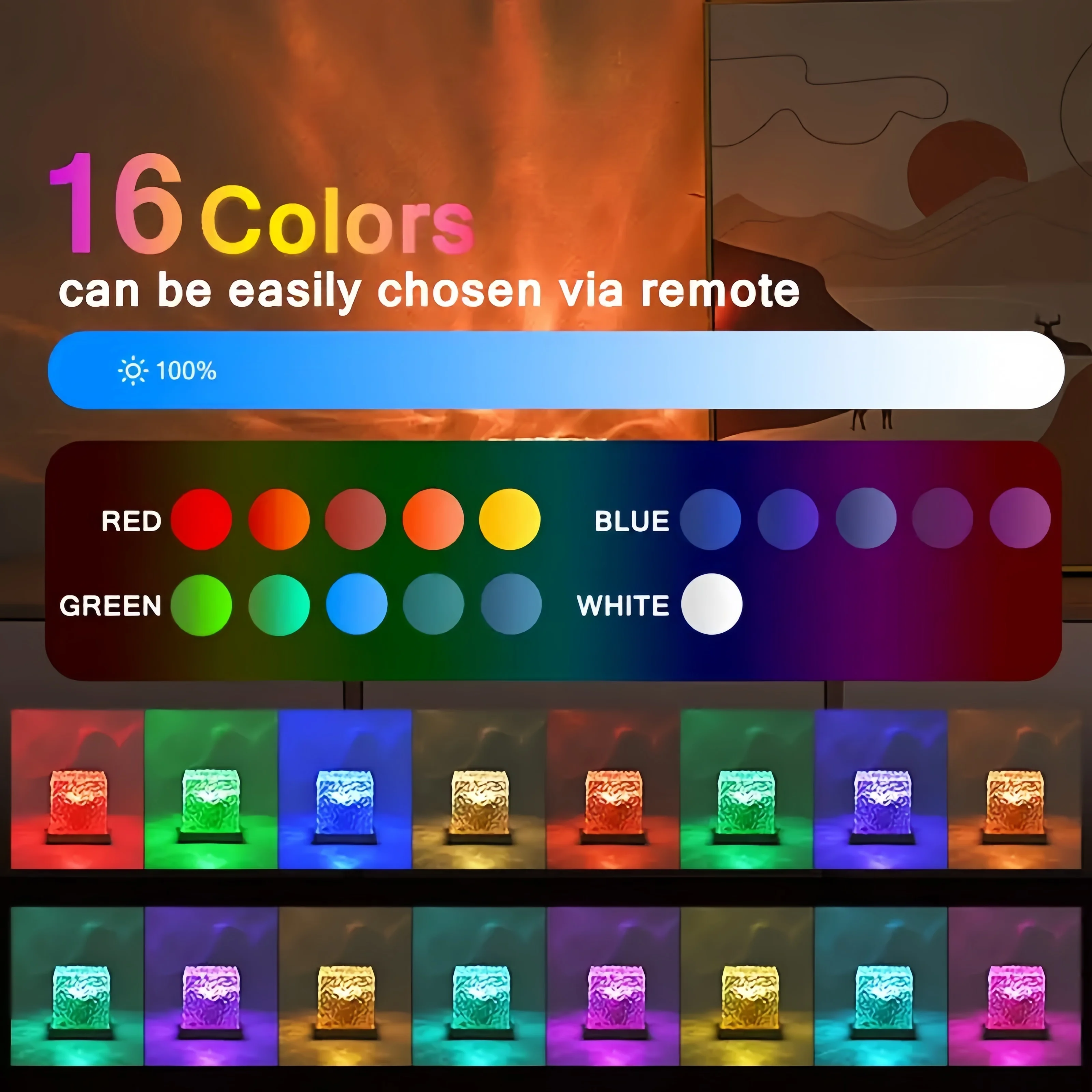 Ocean Wave Aurora Projector Light Remote 16 Colors RGB Dimmable Water Ripple Flame Crystal Lamp for Living Room Study Bedroom 5