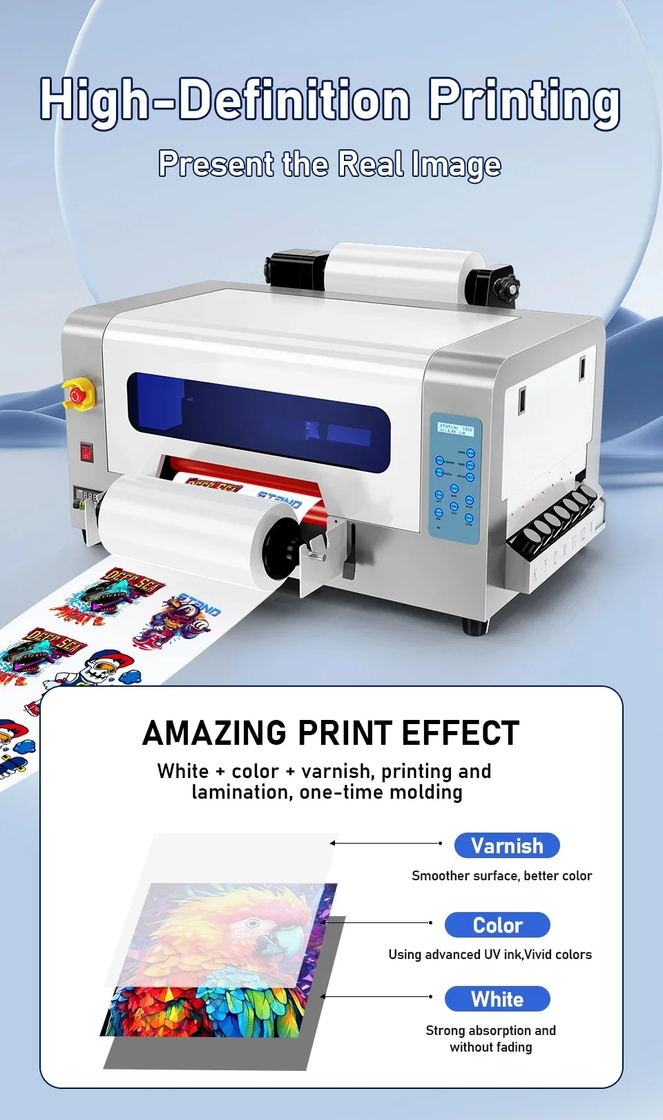 Description Picture 6 of itemA3 30CM 13inch uv dtf printer machine with dual eps xp600 print heads auto laminator sticker printer for glass wood car gift box