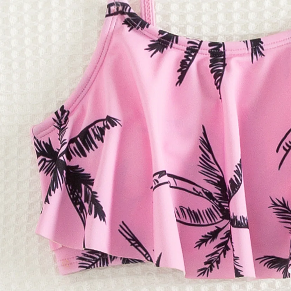 Black+pink Flounce Girls Two Piece Swimsuit Teen Girls Tie Side Bikini Sets 7-14 Years Bathing Suit Swimwear
