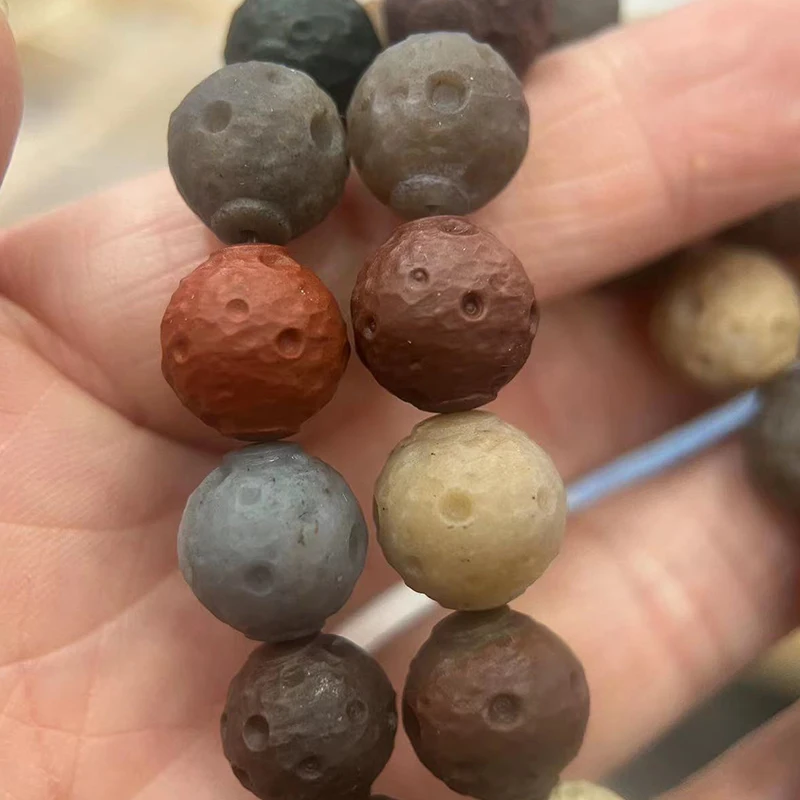 

Natural Alxa Agate Carved Crater Planet Single Loop Handstring DIY Jewelry
