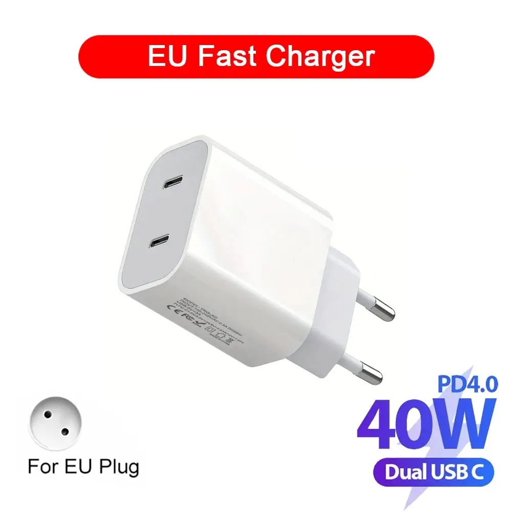 40W Dual USB C PD Charger Quick Charge USB-C Type C Fast Phone Charger Adapter for iPhone 15 14 13 Pro Max iPad Air Wall Charger