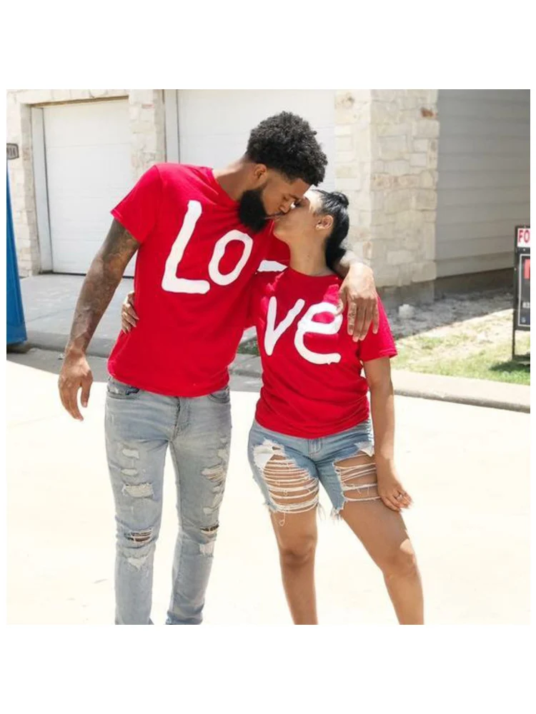 T Shirt Pour Couple Estival Et Decontracte Avec Amour Rouge Imprime Mignon Pour Couple Pour La Saint Valentin Aliexpress