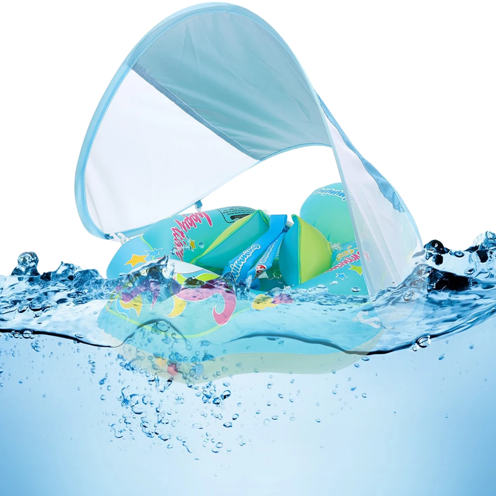 Baby Swimming Ring Beach Water Toys with Sunshade Baby Pool Toy Infant Floating Ring Toddlers Pool Float for Kids Toddlers
