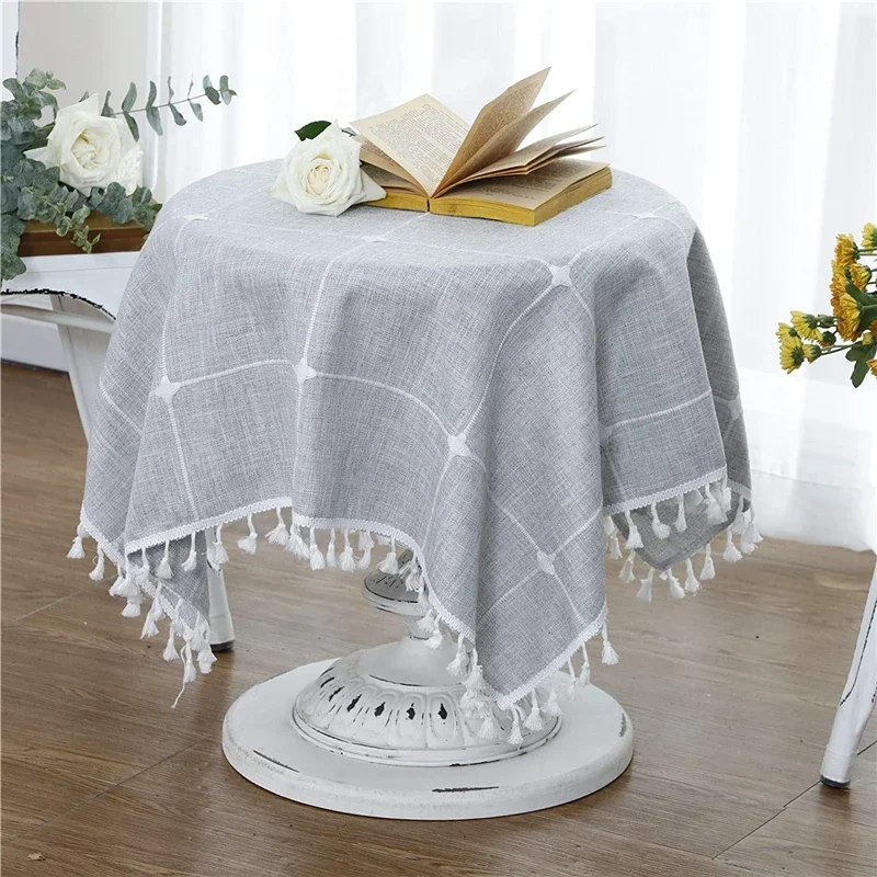 

2 PCS Cotton Linen Checked Lattice Small Square Tablecloth Embroidery Tassel Table Cover for Home Dinning Tabletop Wholesale XB