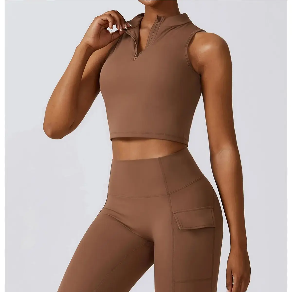 

Solid Color Half zip high strength shockproof yoga vest Women Sport Bra Comprehensive Training jog Fitnes tank top Chest Pad