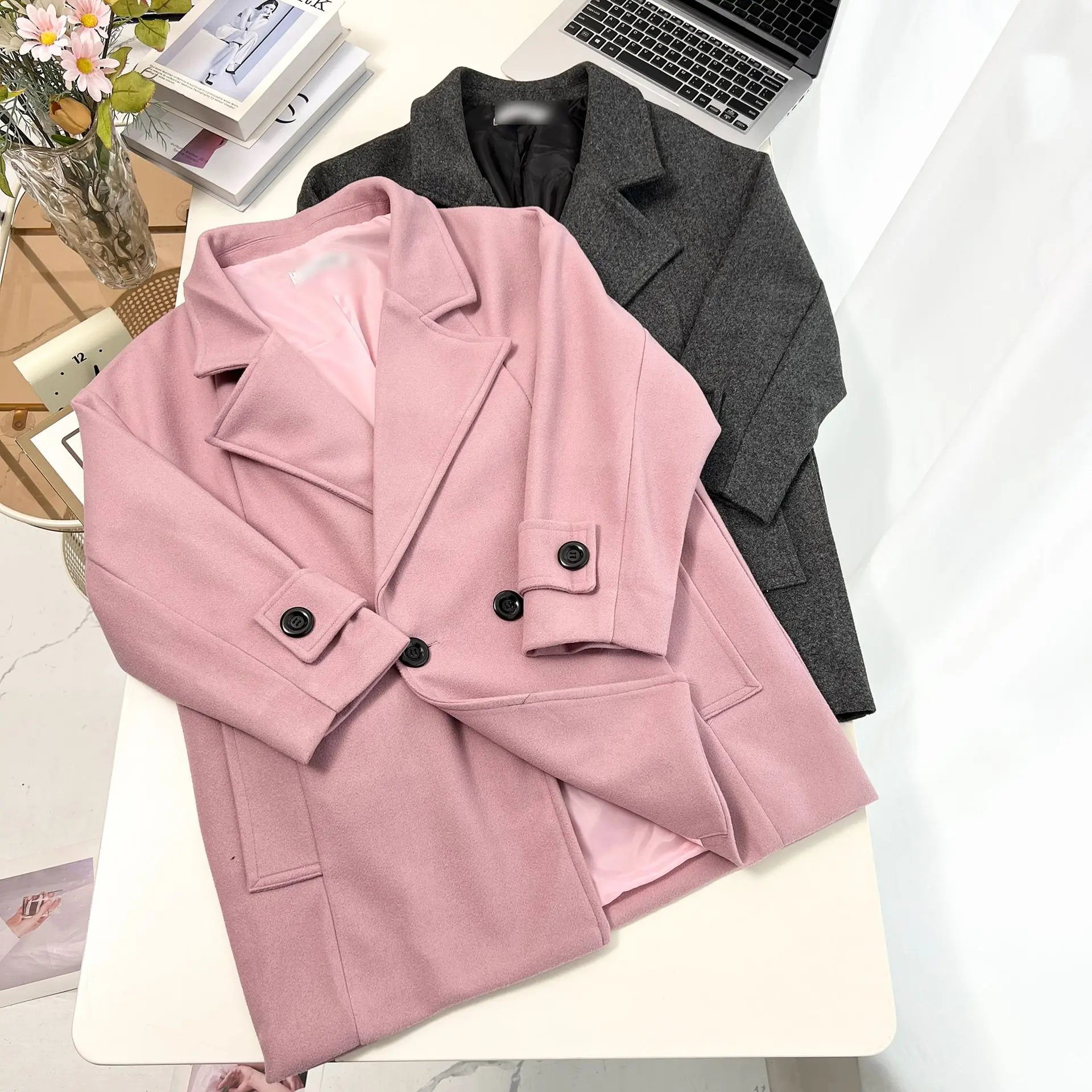 XXXXL Fashion Plus Size Women's Woolen Overcoat 2025 Winter New Style Elegant mid-length Tailored Collar Coat 1636