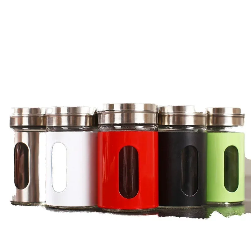 Glass Jars for Spices Bbq Spice Organizer Stainless Steel Kitchen Supplies Barbecue Seasoning Bottle Sugar Salt Pepper Shaker 5