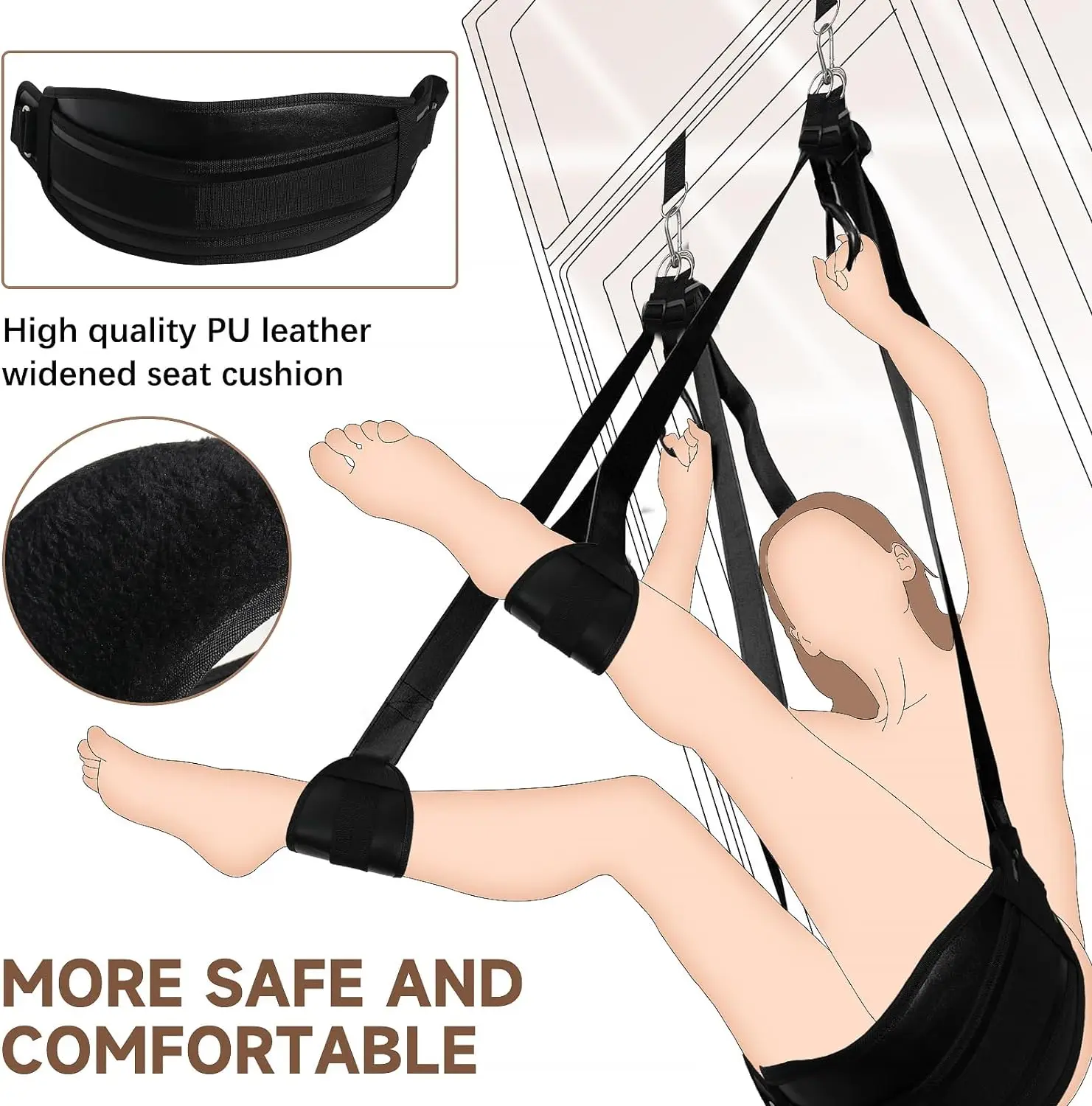 Sex Toys Sex Swings Sex Swing Bondage Slave Leather Soft Plush Sex Slings with Adjustable Straps