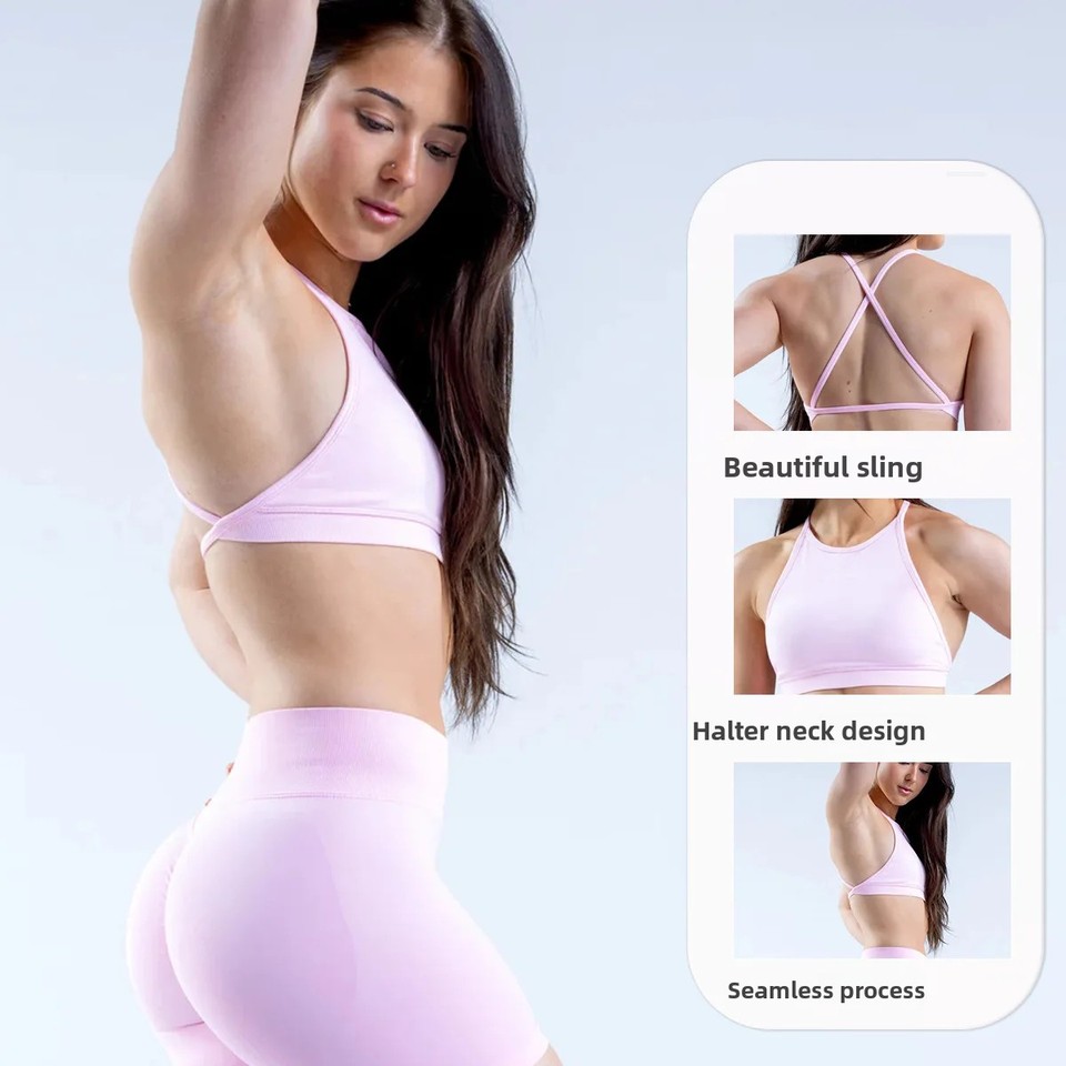 Yujia New MB Seamless Fitness Sports Bra Women's Quick Dry Shock Resistant Anti Sagging Backless Tank Top Yoga Vest