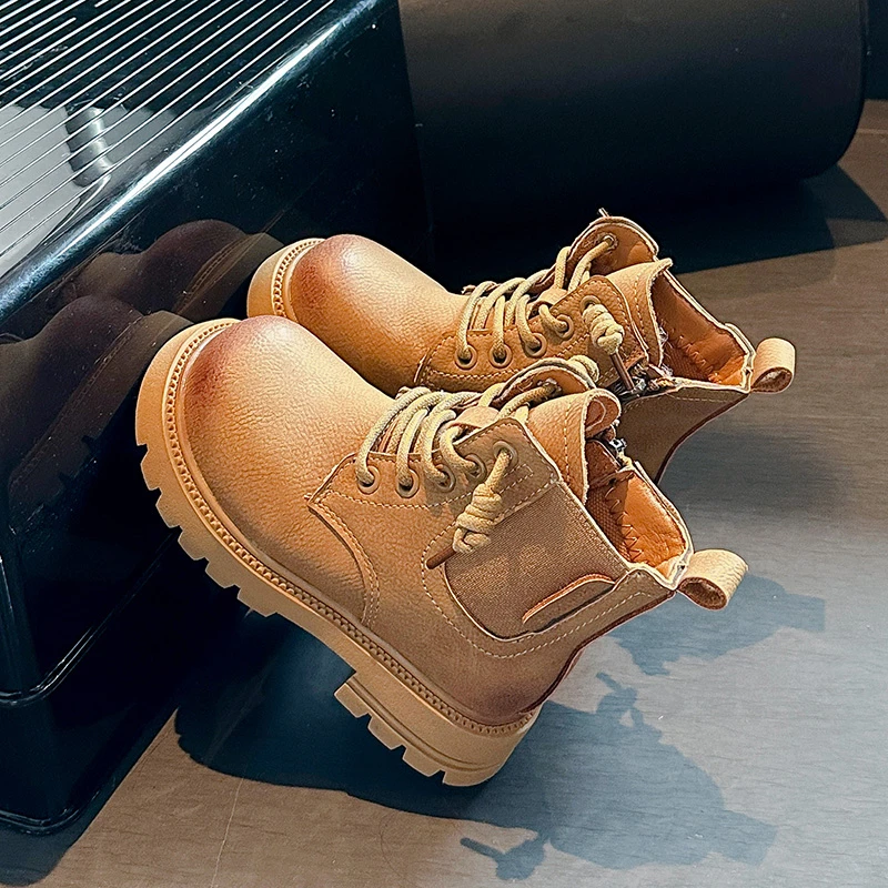 Girls Korean Style Leather Short Boots