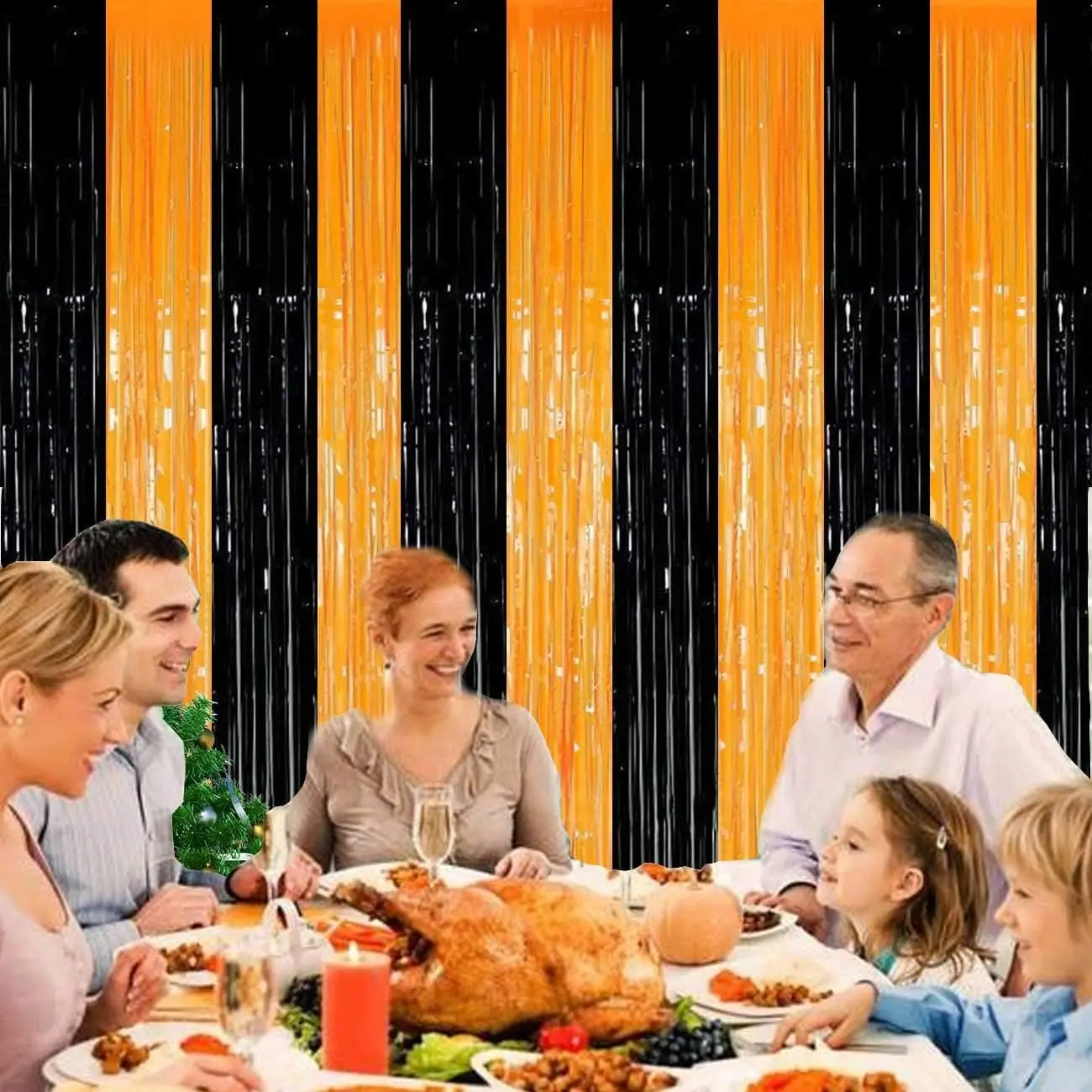 Rideau Frange Halloween Noir Et Orange - 2x1m - Décoration Fête Horreur | Guirlande Brillante