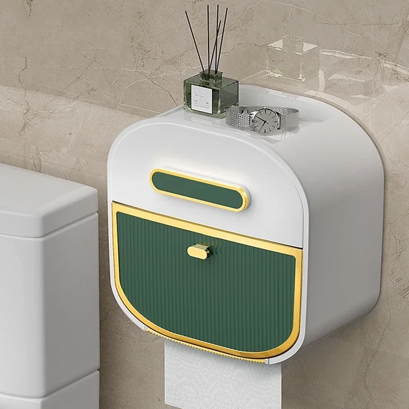 Paper Towel Holder No Drill Paper Towel Holder Roll Storage Waterproof Multi-function Drawer Box Toilet Accessories
