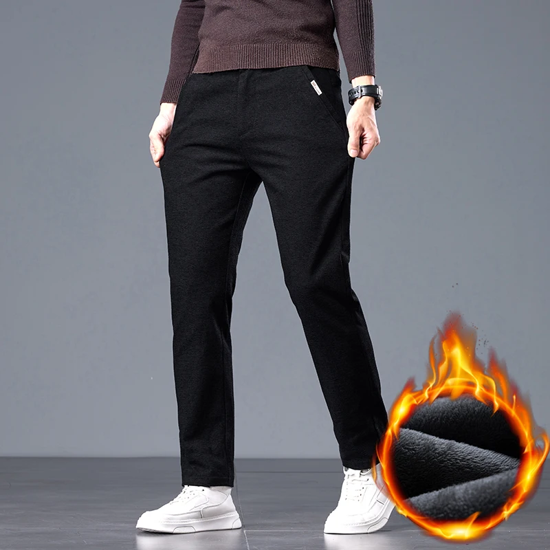 Winter Warme Fleece männer Casual Hosen Mode Koreanische Dünne Chenille Stoff Elastische Verdicken Business Plüsch Samt Thermische Hosen – Detail 5
