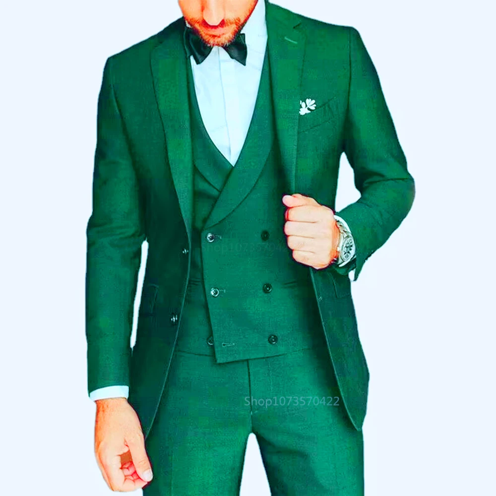 Solid Suits for Men Slim Fit Groom Wedding Tuxedo Notch Lapel Business Formal Party Male Blazer Vest Pants 3 Piece Costume Homme