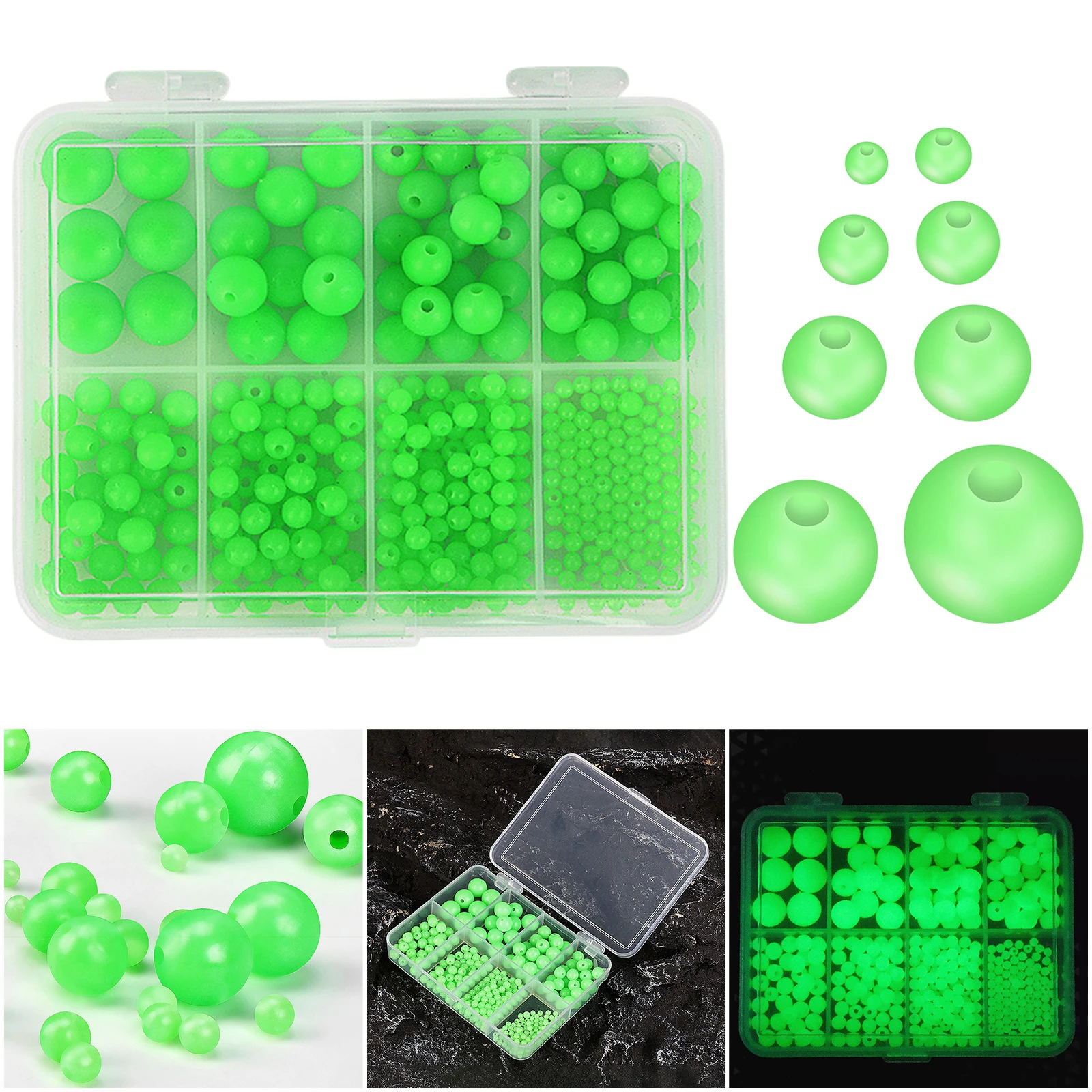 346pcs/box Fishing Accessories Line Beads Round Float Balls Round Glow Beads for Saltwater Catfish Bait Rigs Fishing Tools
