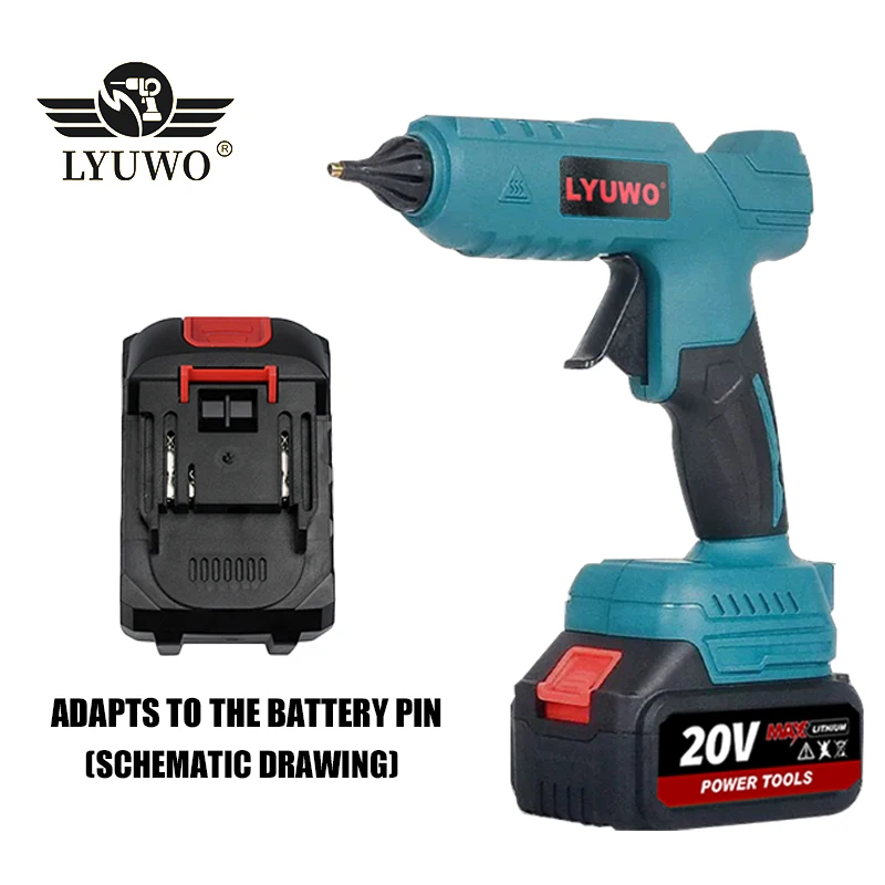 LYUWO 21V, 100W, 280 ° C cordless hot melt glue gun portable lithium battery charging 10pcs 11mm glue stick DIY maintenance tool 2