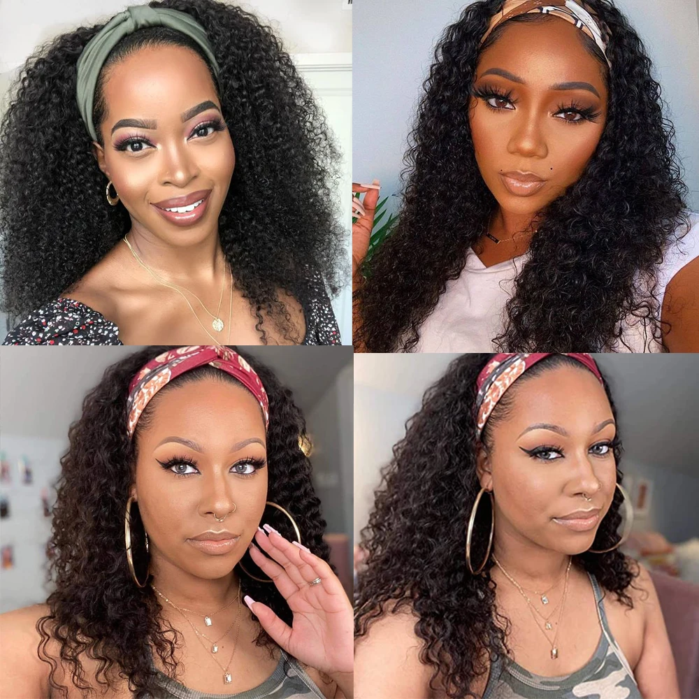 Synthetic Headband Wig For Black Women Kinky Curly Medium Length 18" Ombre Brown Glueless Machine Made Hair Scarf Wig X-TRESS synthetic wig