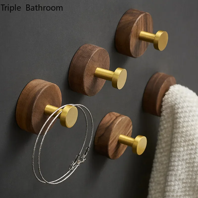 Solid Wood Clothing Rack Hook Punch-free Wall-mounted Hook Towel Storage Up Bathroom Organizer Home Shelf Accessories