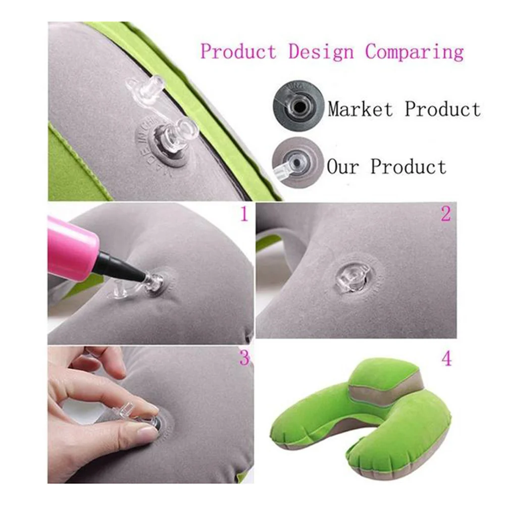 Travel Pillow Blow up Plane Airplane Neck Support Inflatable Hiking U-shaped Grey Airport Car 4