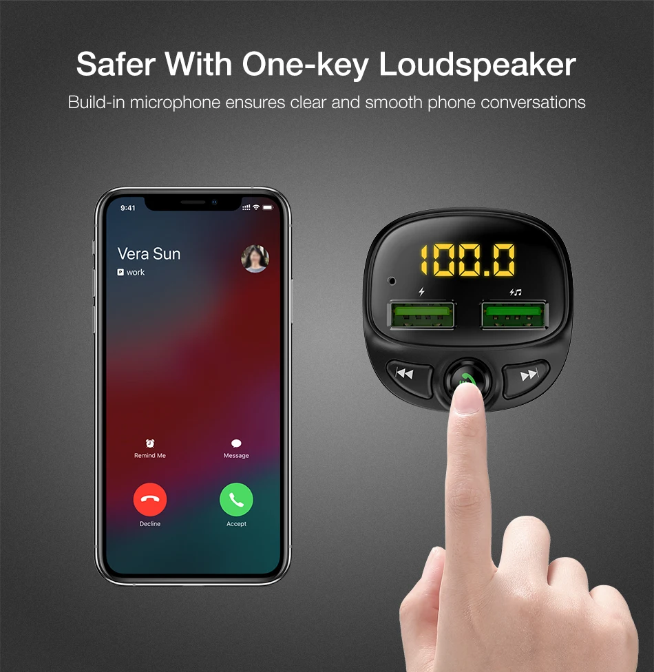 Car FM Transmitter Bluetooth 5.0 Dual USB Charger Wireless Handsfree Car Kit FM