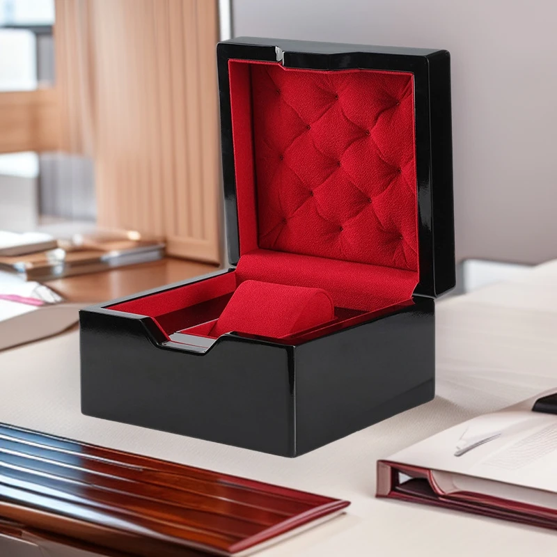 Scatola per Orologi Automatici di Lusso, Confezione Rettangolare Nera per Gioielli, Imballaggio di Alta Qualità con Cuscino in Velluto Rosso