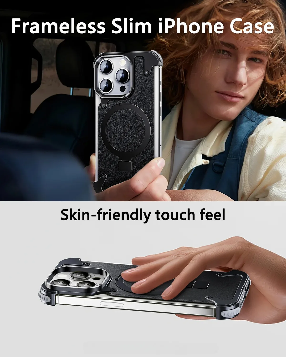 Eary for Magsafe Leather Phone Case for iPhone 15 Plus 14 13 12 Pro Max With 360°Stand Military-Grade Drop Protection Cover