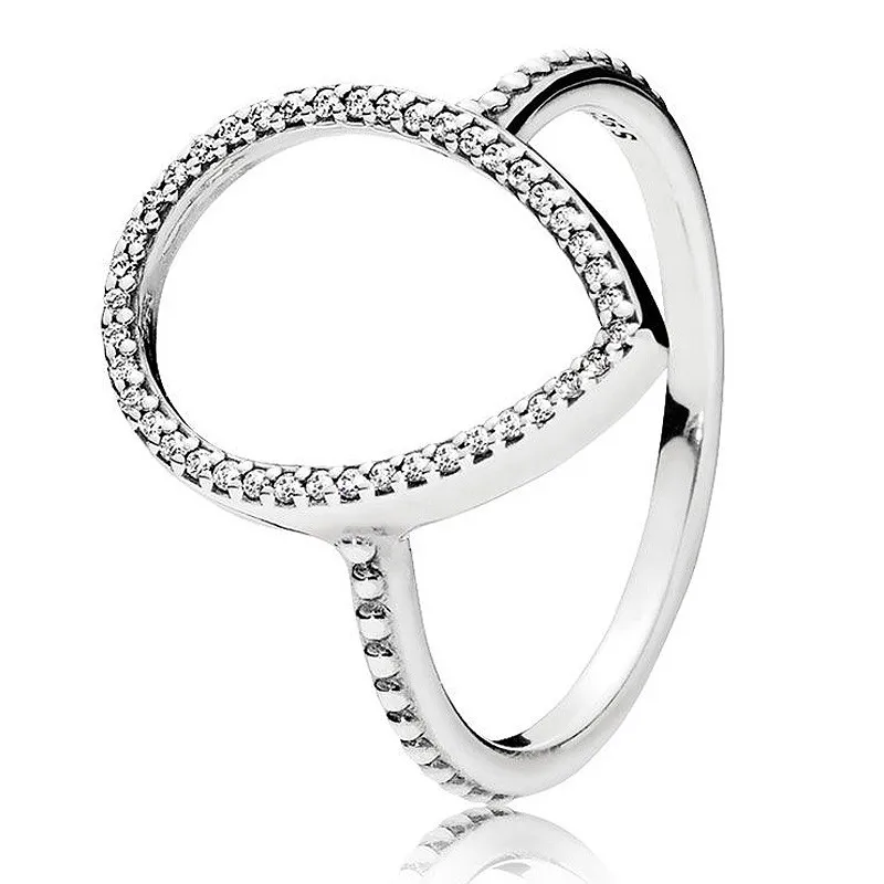 

Authentic 925 Sterling Silver Sparkling Teardrop Silhouette With Crystal Ring For Women Wedding Party Europe Fashion Jewelry