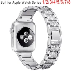 Elegant Diamond Bling Metal Bracelet Watch Strap - 42mm 44mm 45mm 49mm (Silver)
