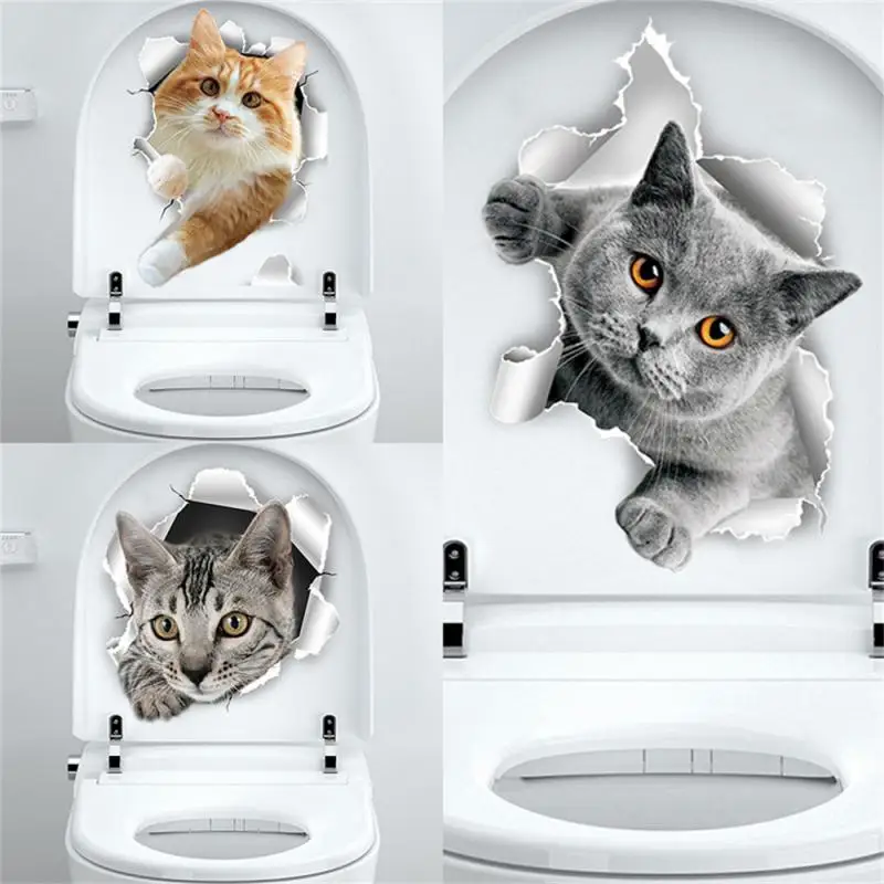 New Cartoon Toilet Sticker Toilet Bathroom Waterproof Self-adhesive Paper Cute Cat Expression Sticker 1/2/3PCS