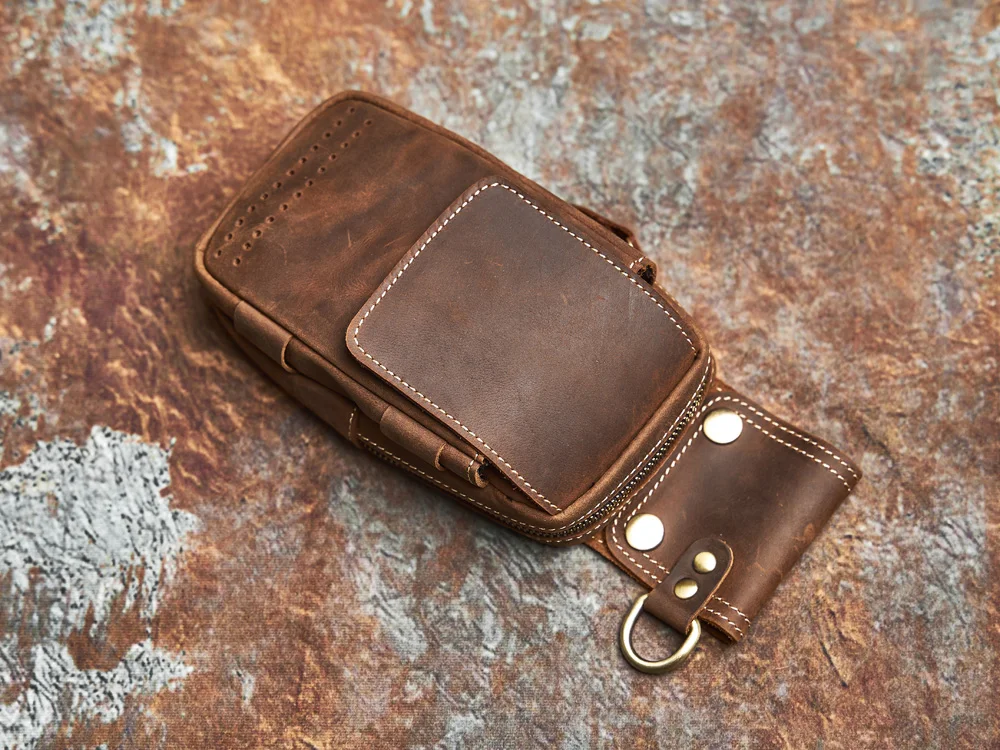 NASVA Herren-Hüfttasche aus echtem Leder, multifunktionale Handytasche, tragbare Gürteltasche mit Schlüssel zum Aufhängen, Schnalle – Detail 10